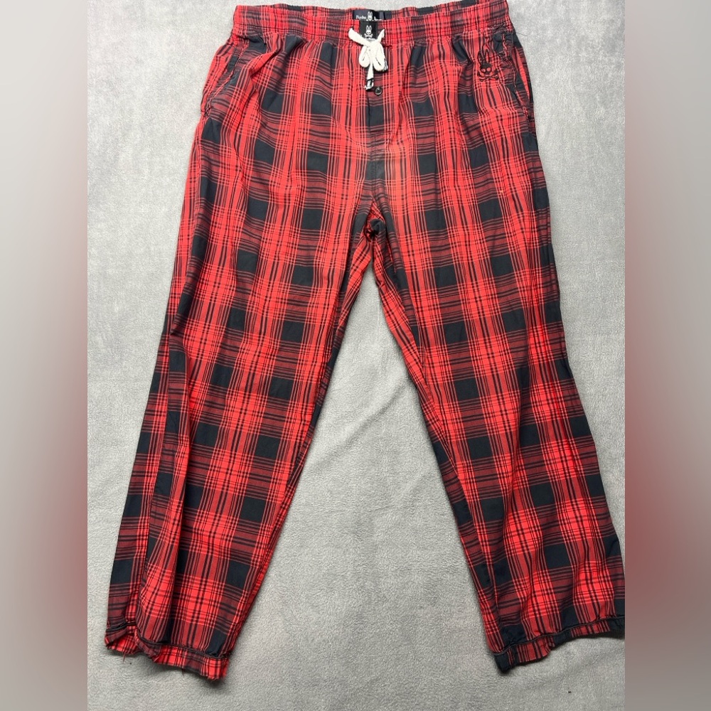 Psycho Bunny Pajama Pants Mens XL Red Buffalo Plaid Logo Lightweight Summer